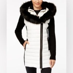 CK Performance Faux-Fur Hooded Puffer Jacket in Cloud